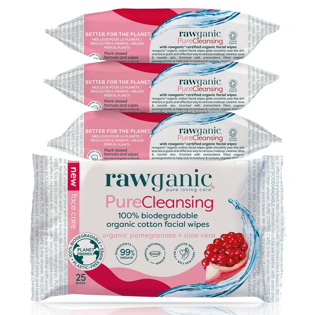 Rawganic Pure Cleansing Facial Wipes with pomegranate and aloe vera