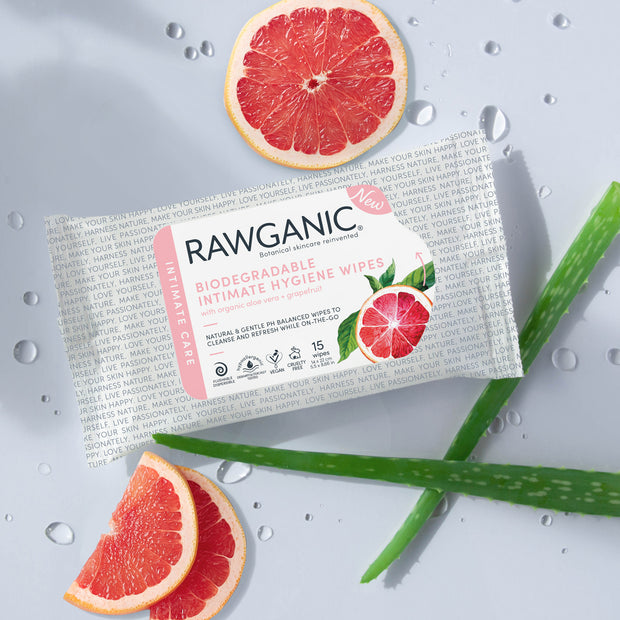 Our pH balanced hypoallergenic intimate hygiene  wipes can be flushed down the toilet. With natural extracts of grapefruit and aloe vera,  100% biodegradable intimate hygiene wipes