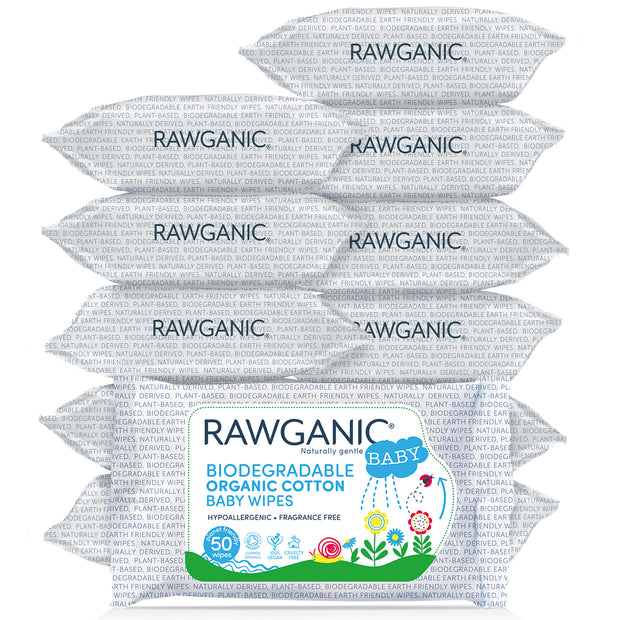 Rawganic gentle biodegradable organic cotton wipes are a quick and effective way to cleanse your baby's skin. With added Aloe Vera extract that soothes and moisturizes delicate baby's skin. Our hypoallergenic, fragrance-free wipes made from plant-based sustainable material are gentle to baby's skin and environment. Certified organic by Soil Association to Cosmos Standards, a global standard which ensures safe and truly organic products. No nasties.