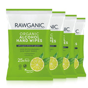 Rawganic Organic alcohol hand wipes with Glycerin and lemon oil, 4 packs