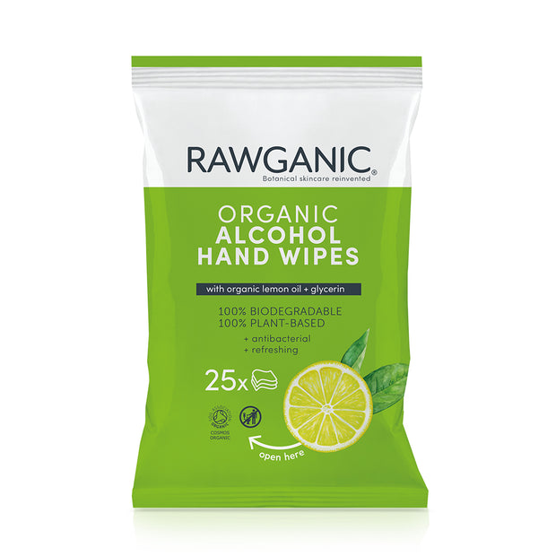 RAWGANIC Alcohol wipes with glycerin and lemon oil